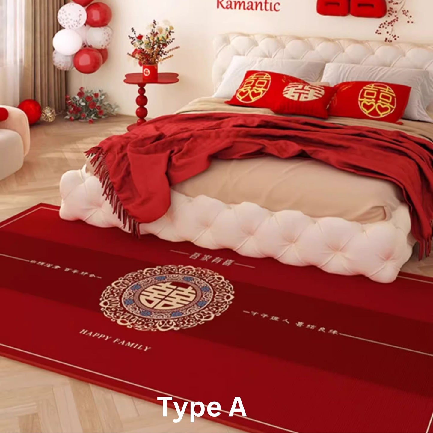 Retro Red Wedding 囍 Bedside Floormat