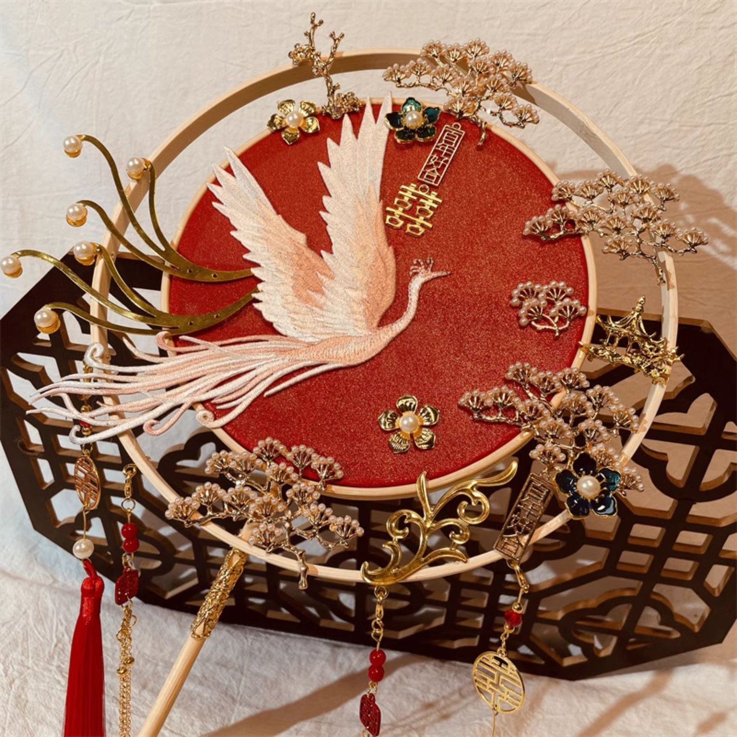 Soaring White Phoenix Traditional Wedding Fan