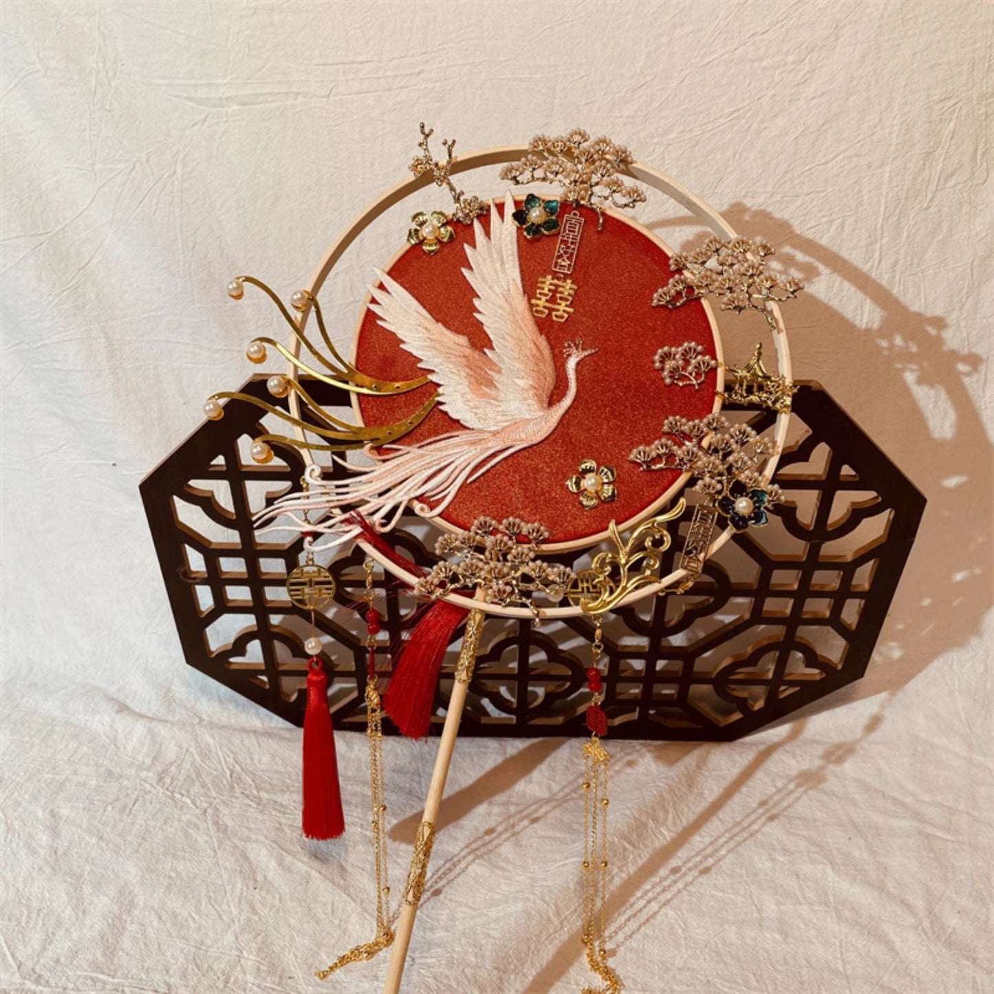 Soaring White Phoenix Traditional Wedding Fan