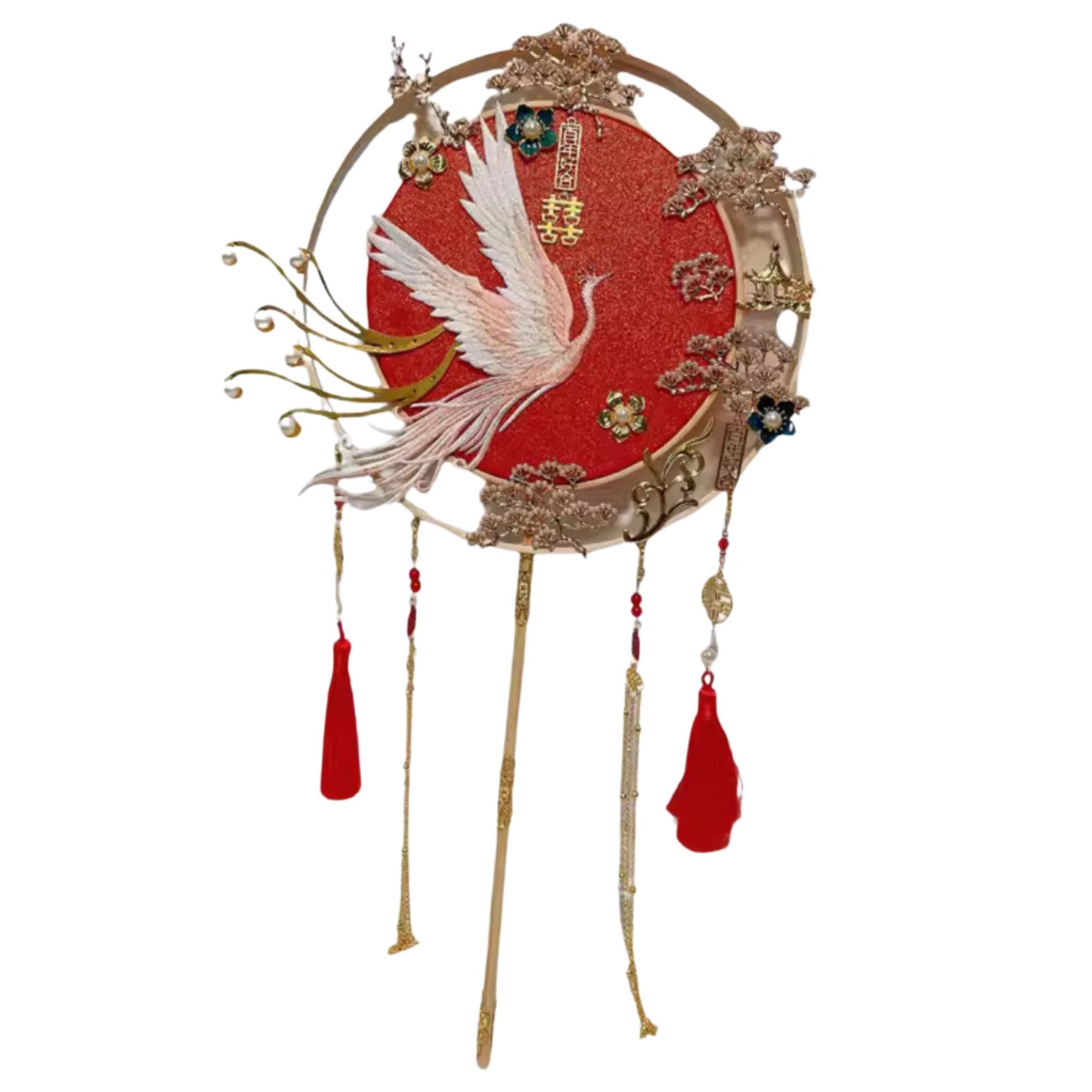 Soaring White Phoenix Traditional Wedding Fan