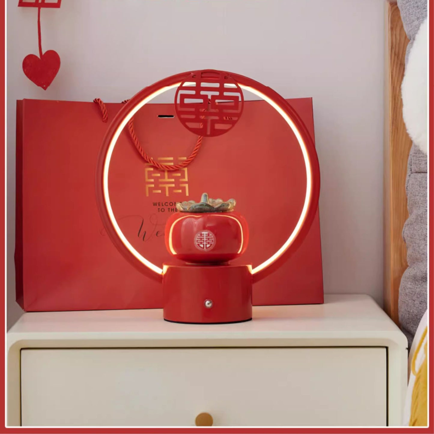 Mandarin Orange Double Happiness LED Bedside Lamp