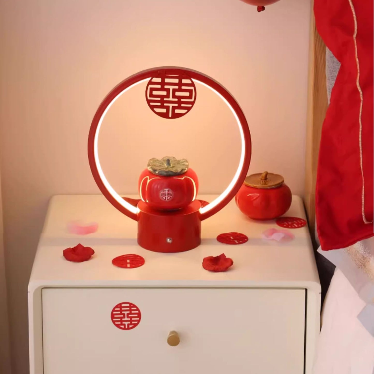 Mandarin Orange Double Happiness LED Bedside Lamp