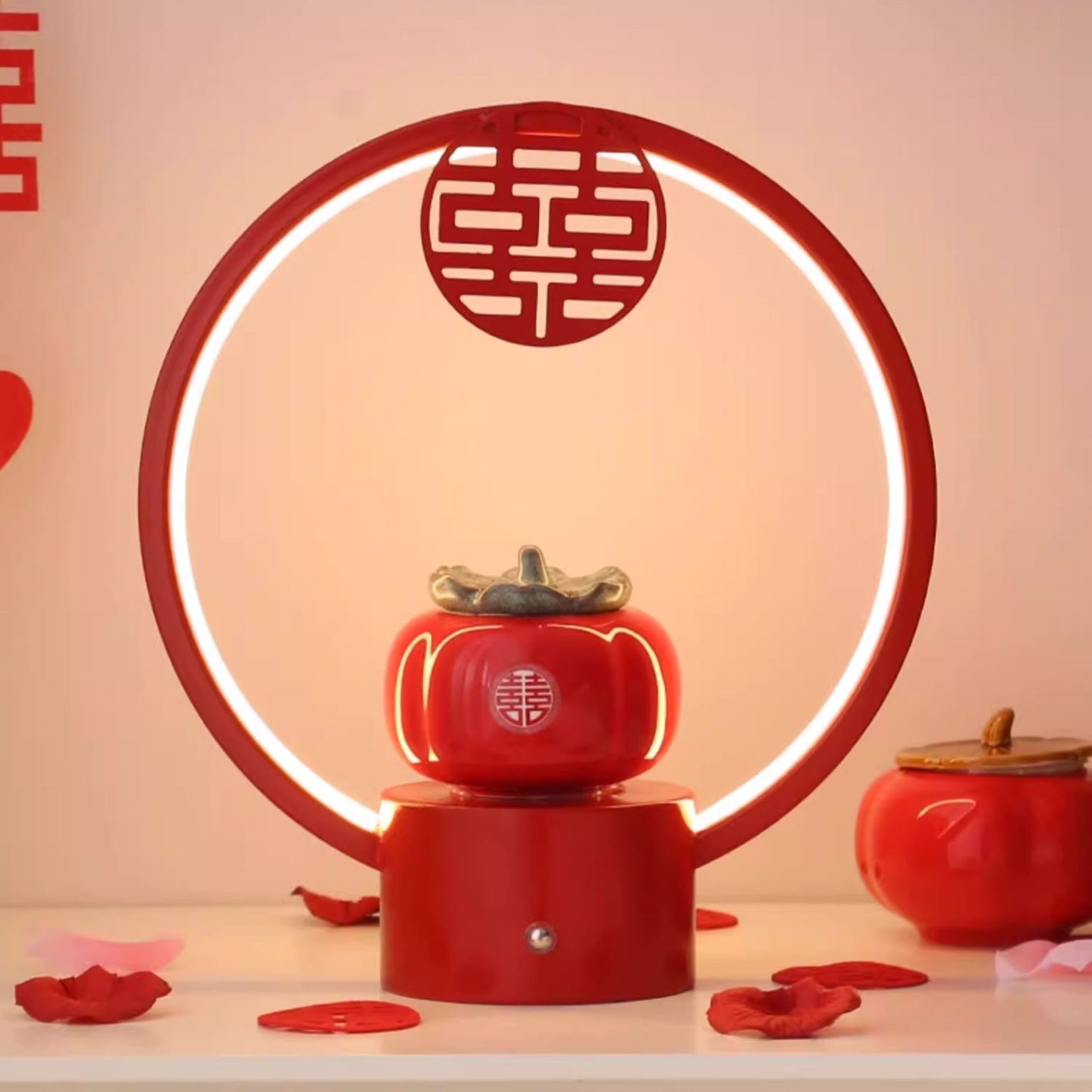 Mandarin Orange Double Happiness LED Bedside Lamp