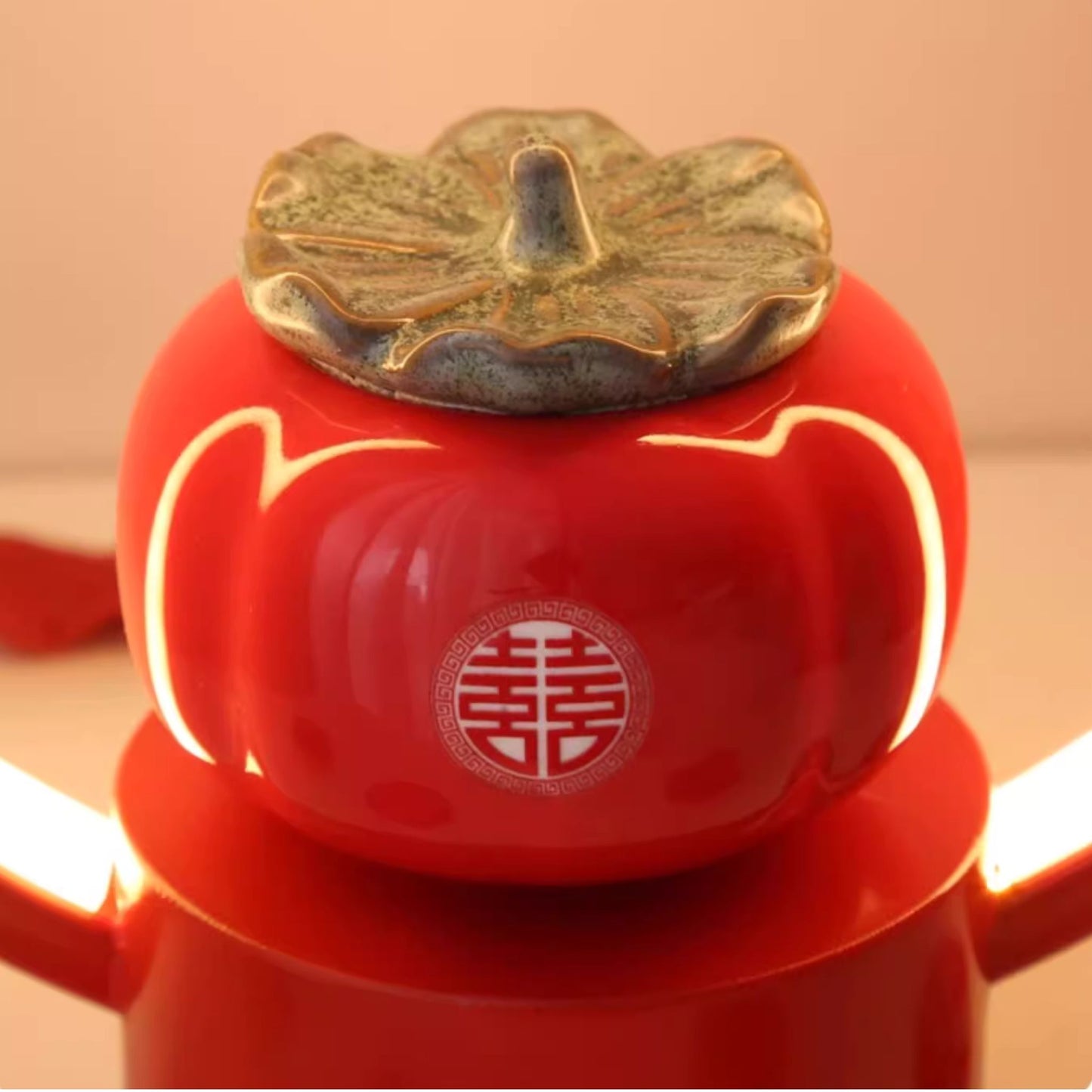 Mandarin Orange Double Happiness LED Bedside Lamp