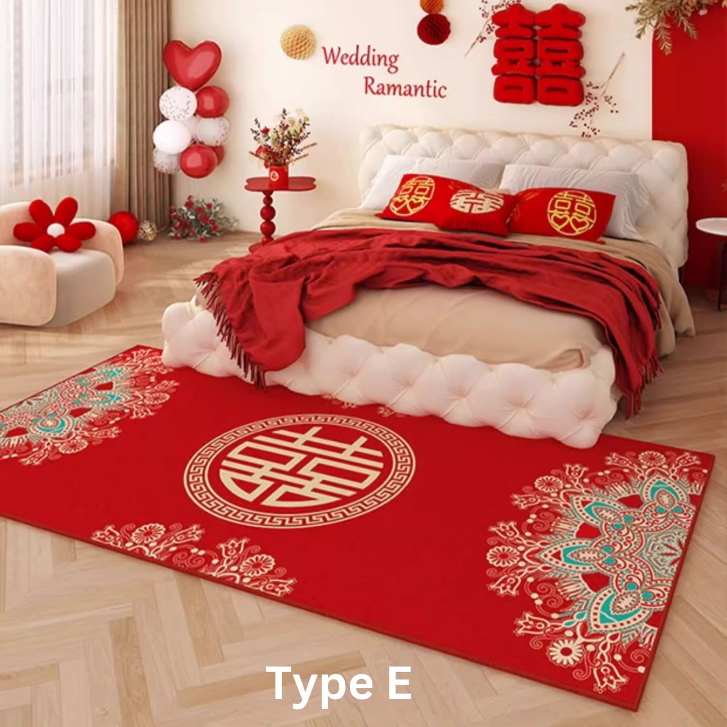 Retro Red Wedding 囍 Bedside Floormat