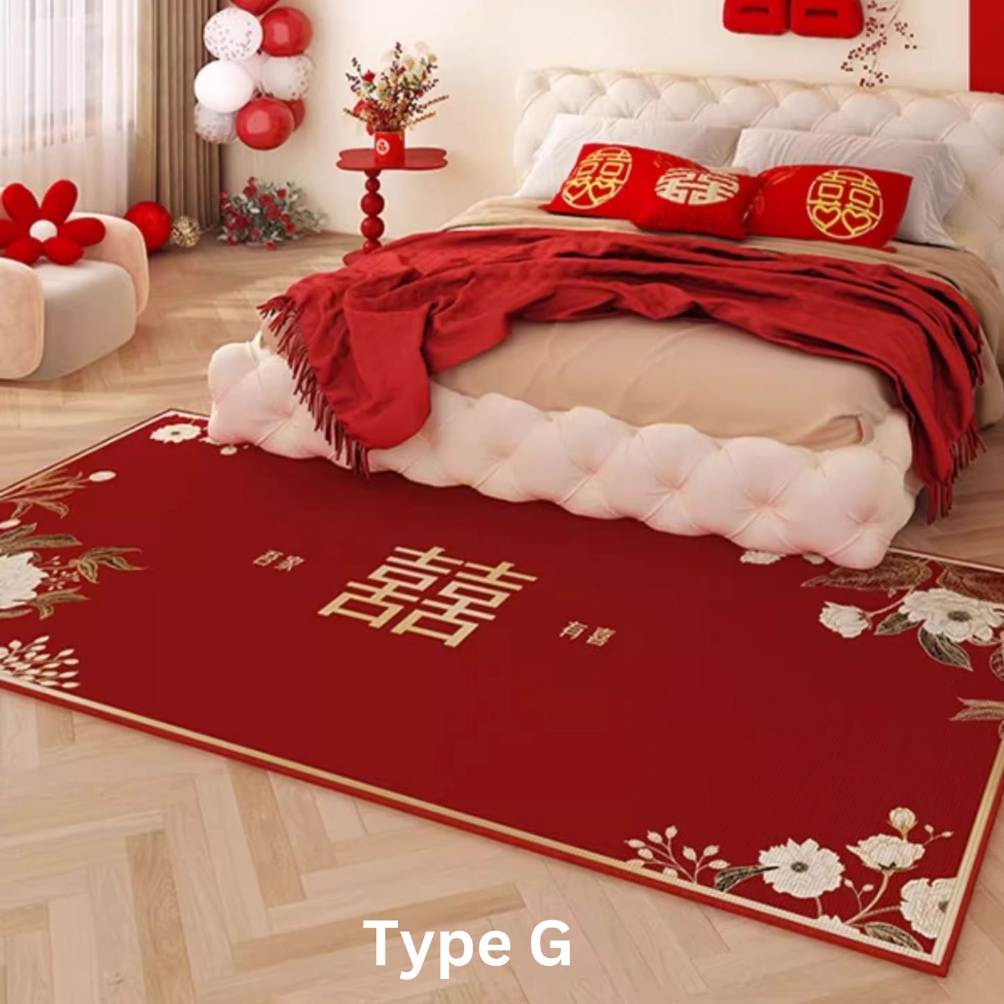 Retro Red Wedding 囍 Bedside Floormat