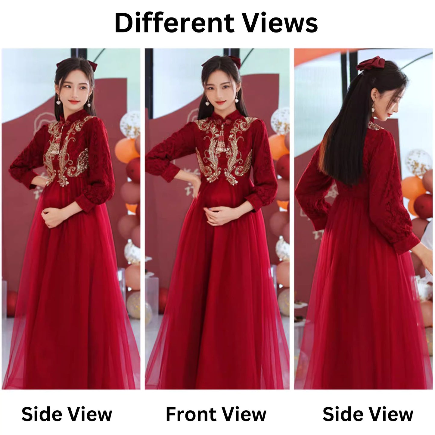 Wine Red High Waistline Pregnant Bridal Dress 孕妇敬酒服