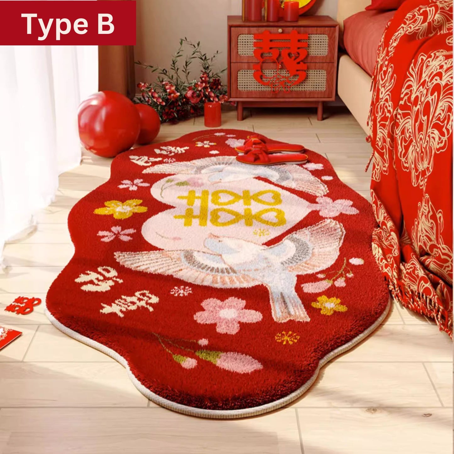 Newlywed Bliss: Festive Crimson Love Mat