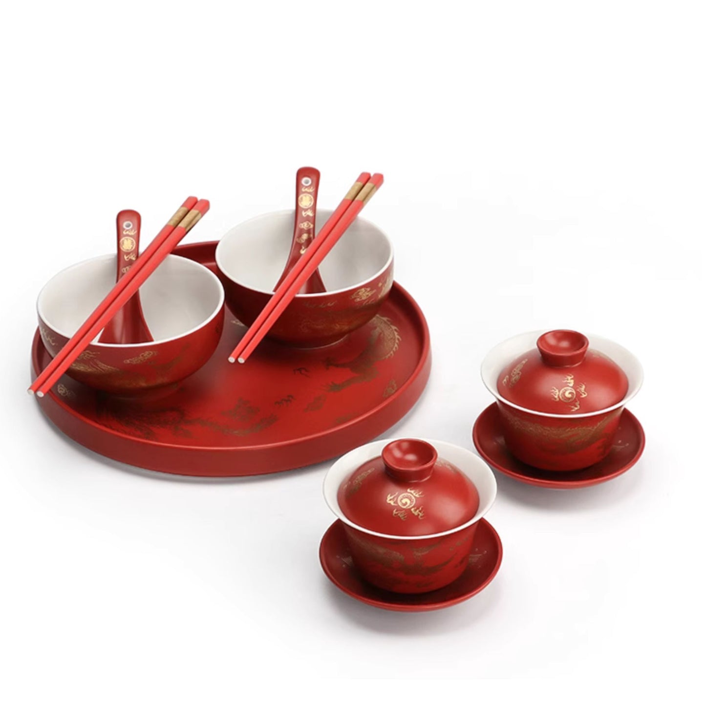 Dragon Phoenix Soaring 8-Piece Wedding Tea Set