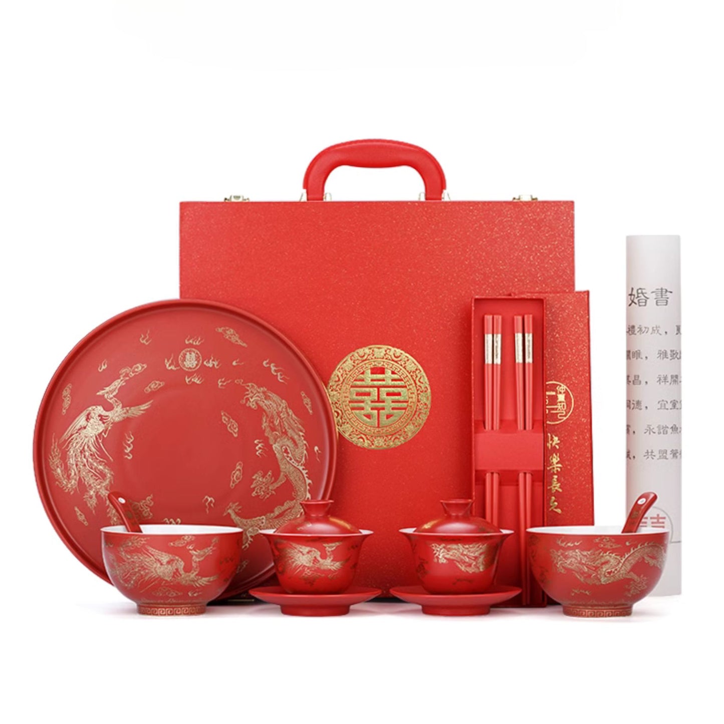 Dragon Phoenix Soaring 8-Piece Wedding Tea Set