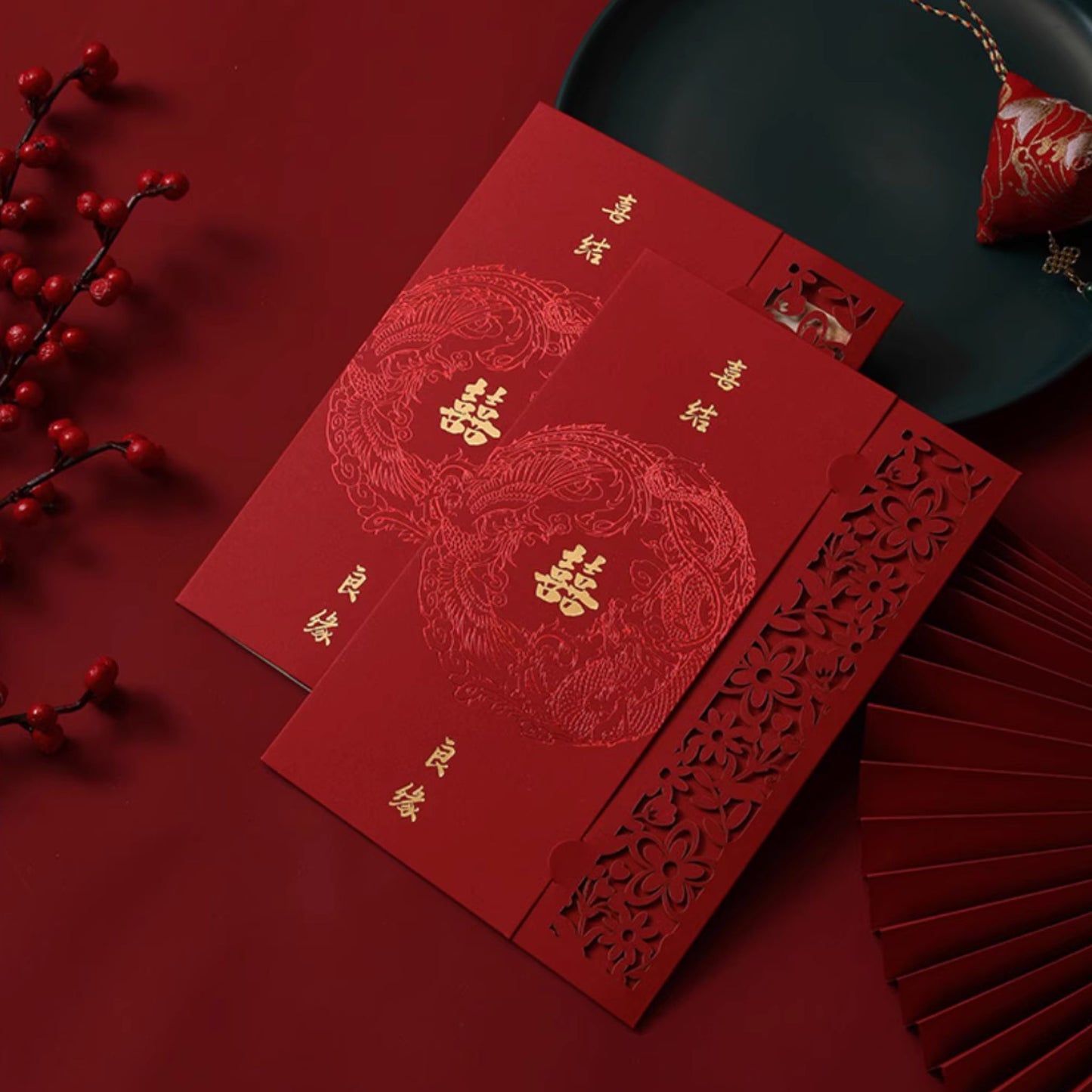 Dragon Phoenix Wedding Invitation Cards with Envelopes