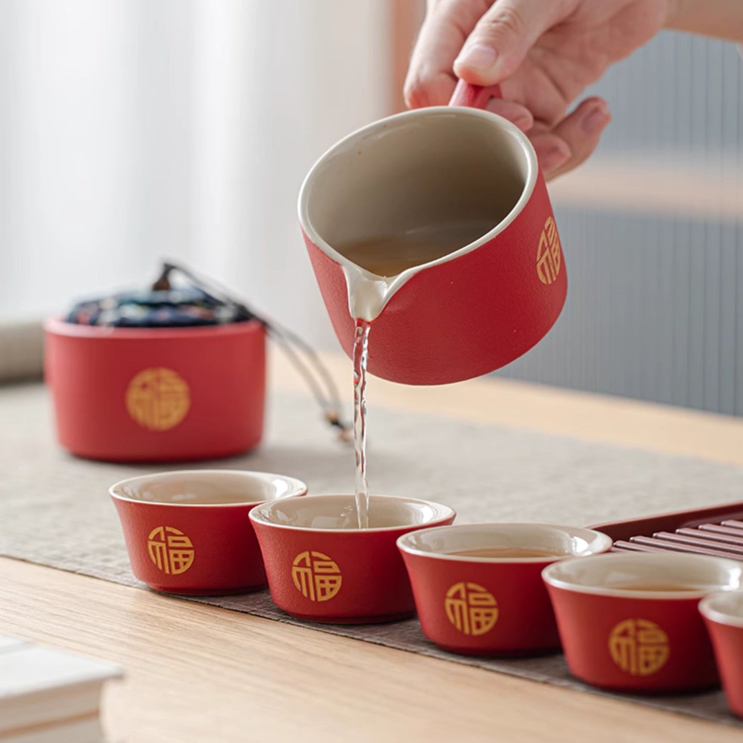 Gold Double Happiness Tea Ceremony Set