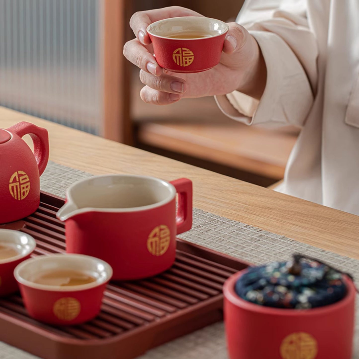 Gold Double Happiness Tea Ceremony Set