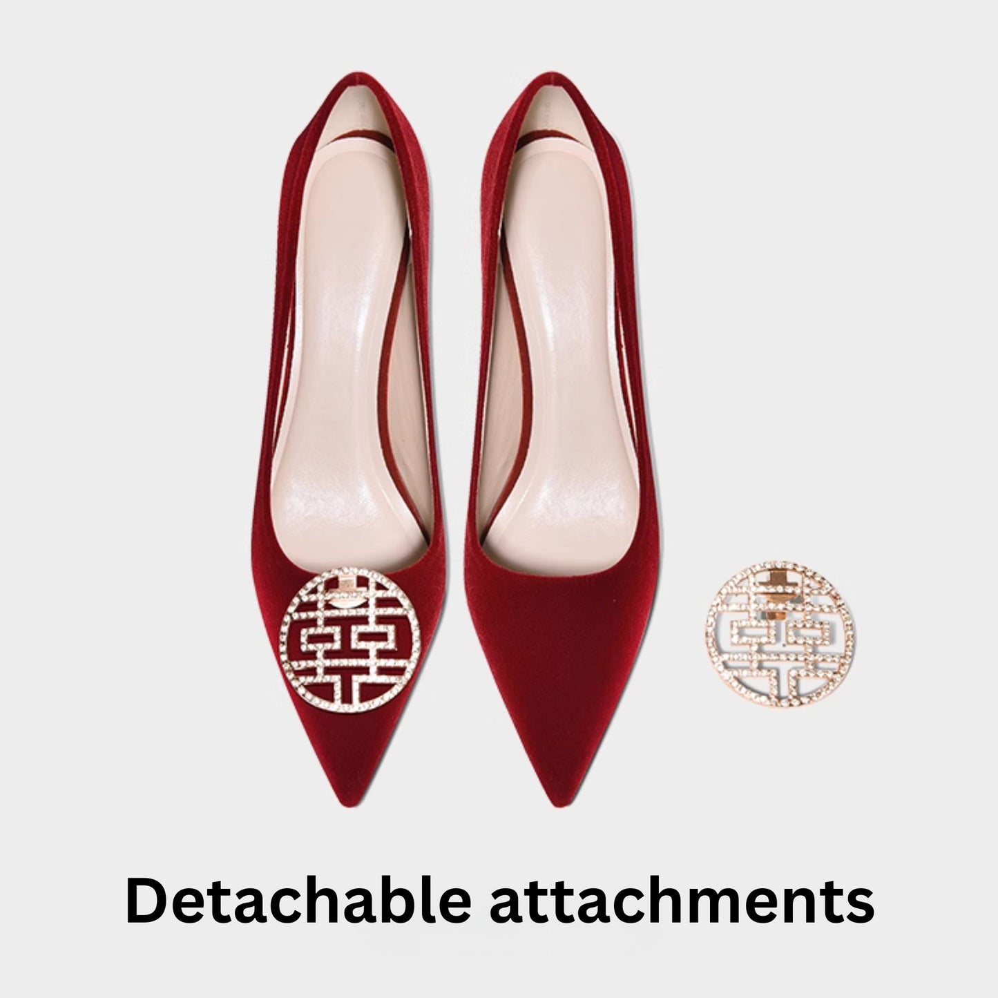 Wine Red Heels with Double Happiness Shiny Attachment 喜喜