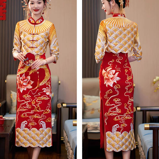 Phoenix Royal Gold Qipao Wedding Dress Xiuhefu