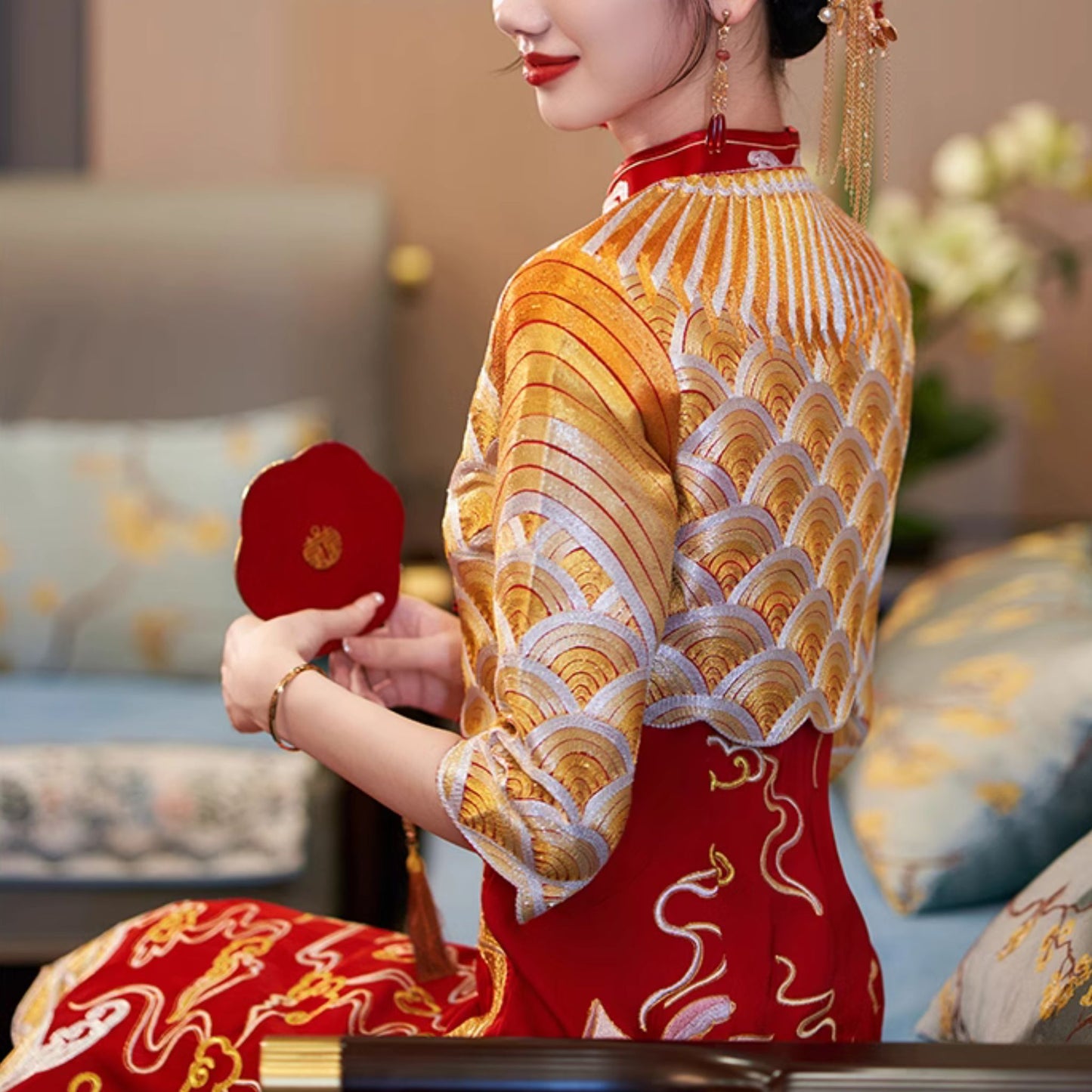 Phoenix Royal Gold Qipao Wedding Dress Xiuhefu