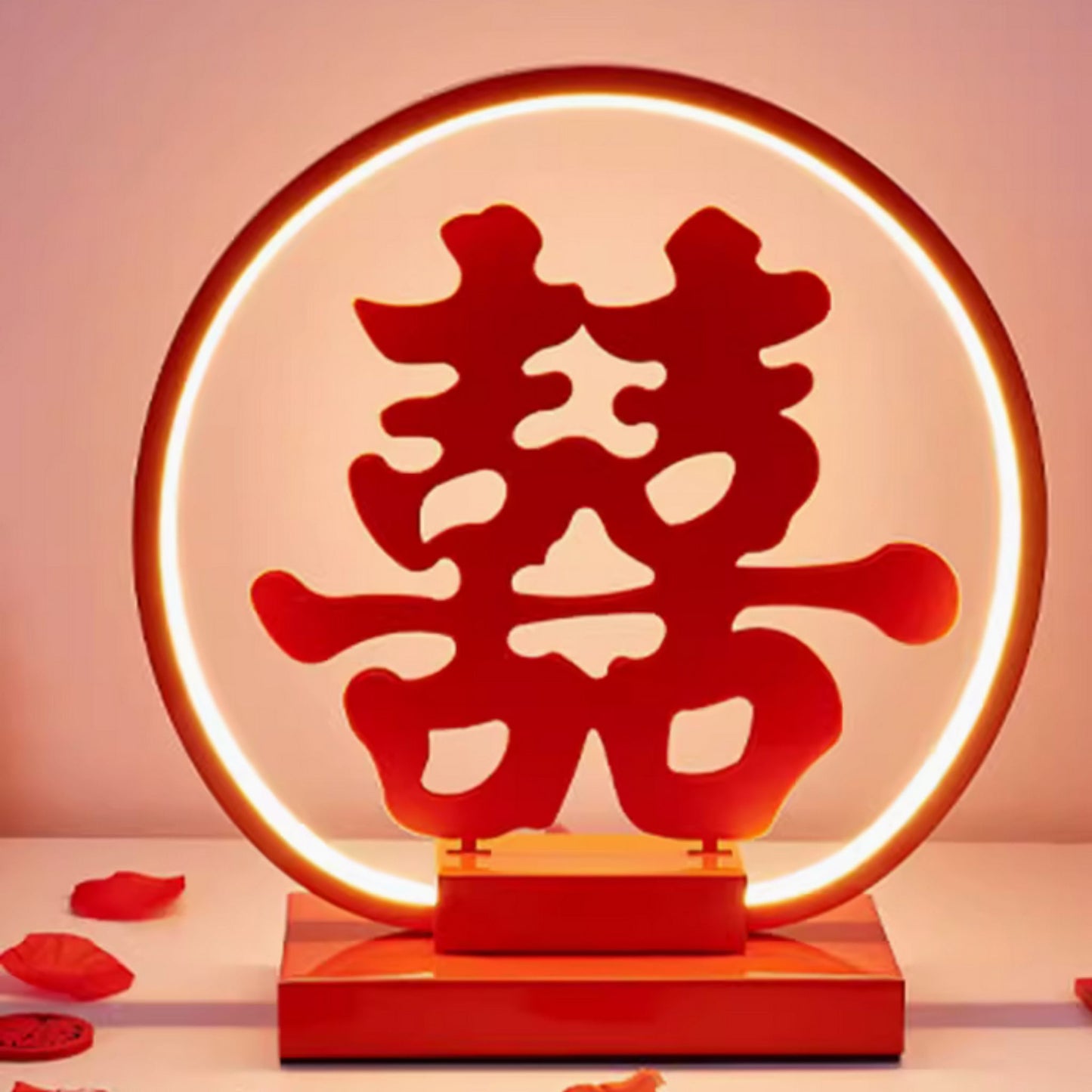 Red LED Round Double Happiness Eternal Lamp