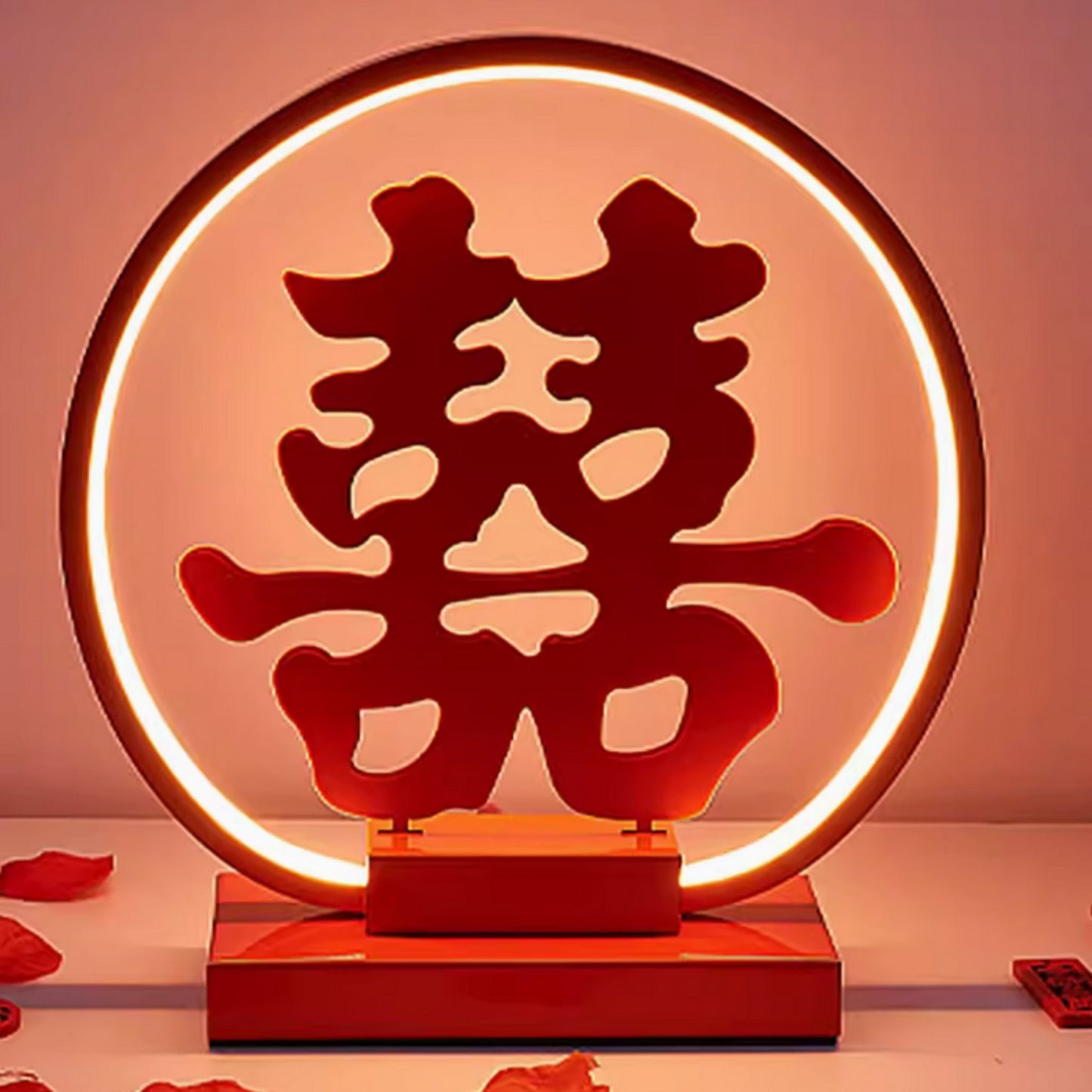 Red LED Round Double Happiness Eternal Lamp