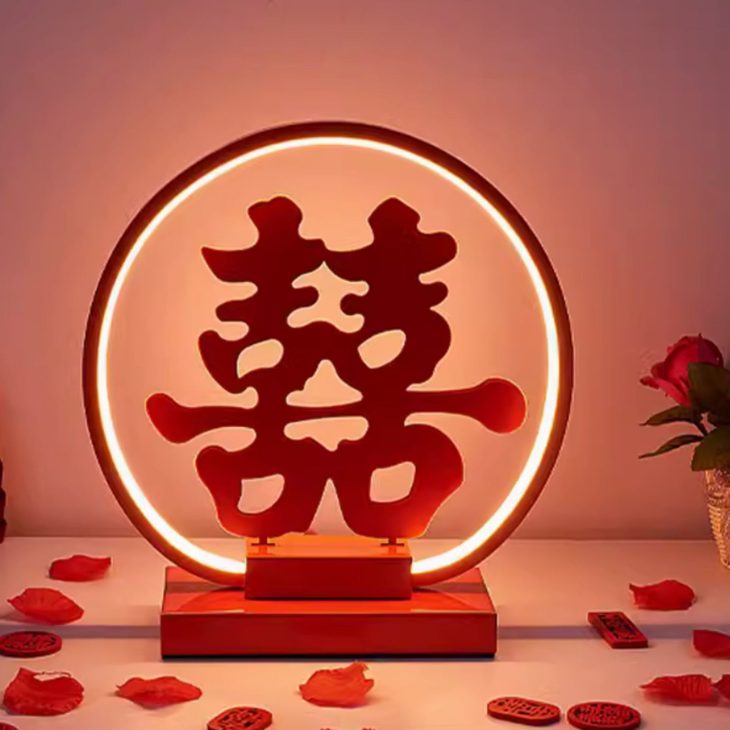 Red LED Round Double Happiness Eternal Lamp