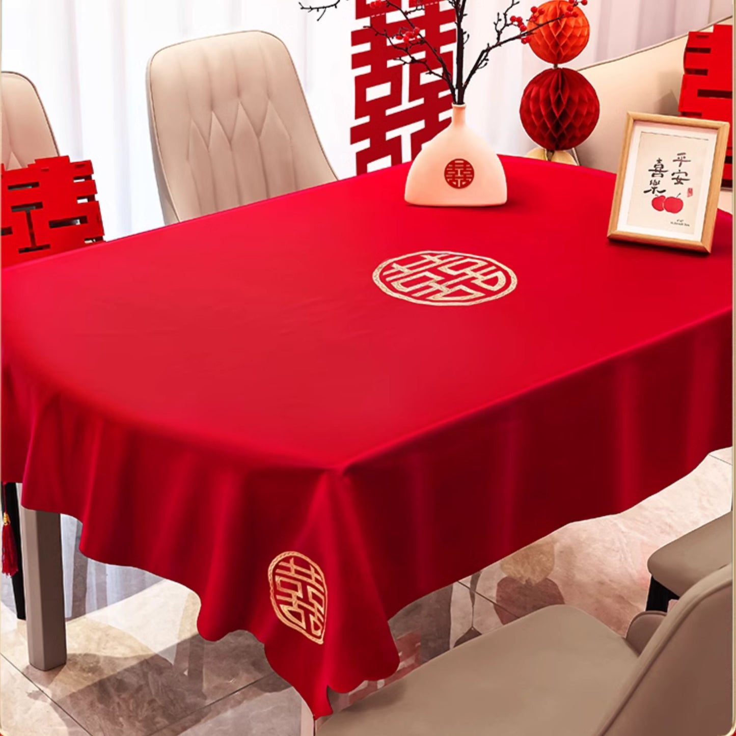 Crimson Joy Oriental Wedding Tablecloth