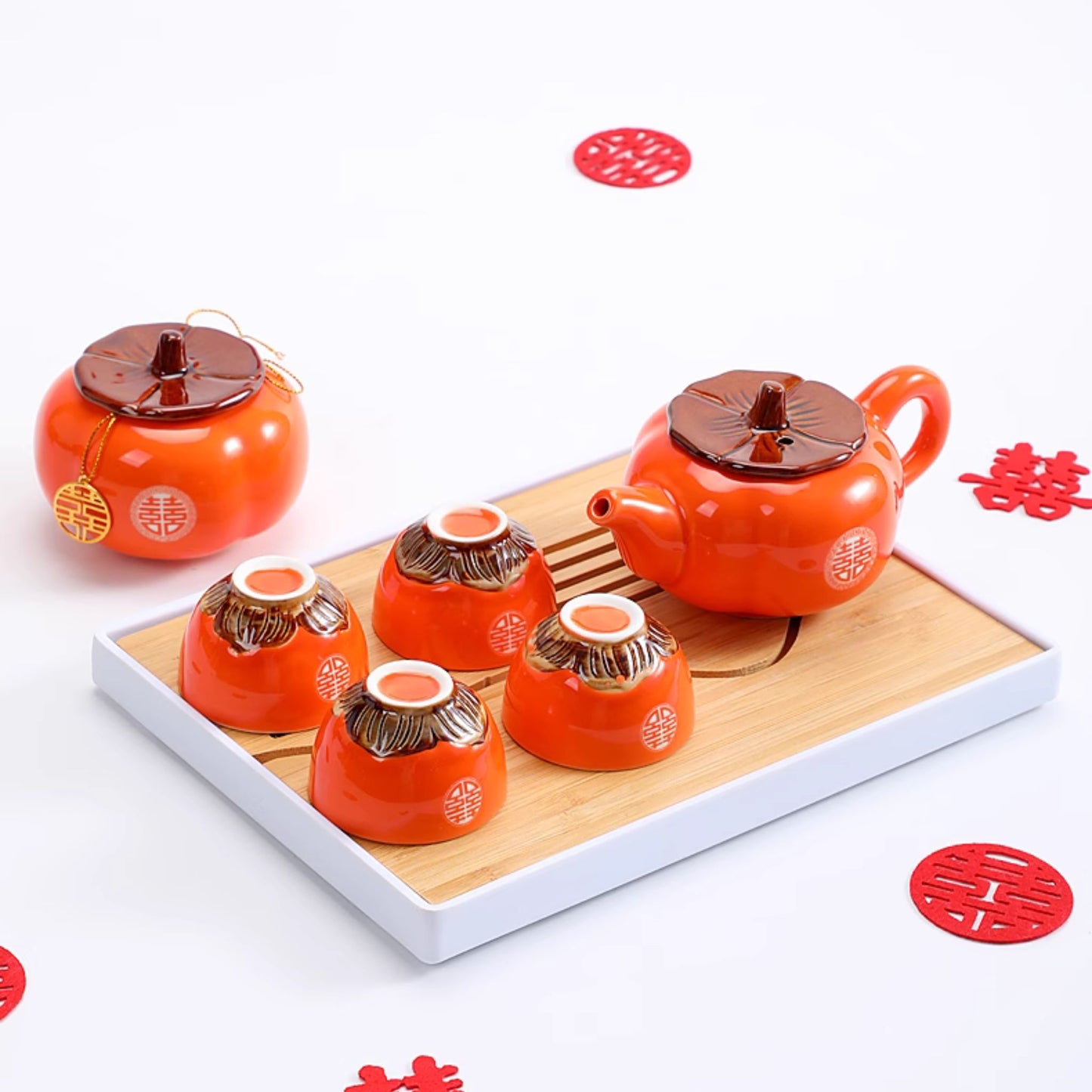 Persimmon Orange Wedding Tea Ceremony Set 柿柿如意