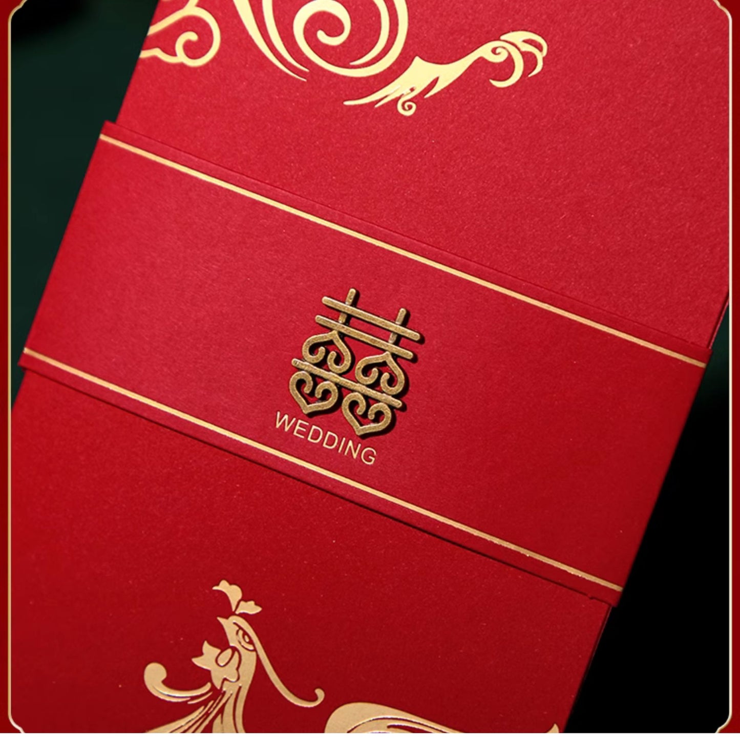 Gold Dragon Phoenix Wedding Invitation with 3D 囍