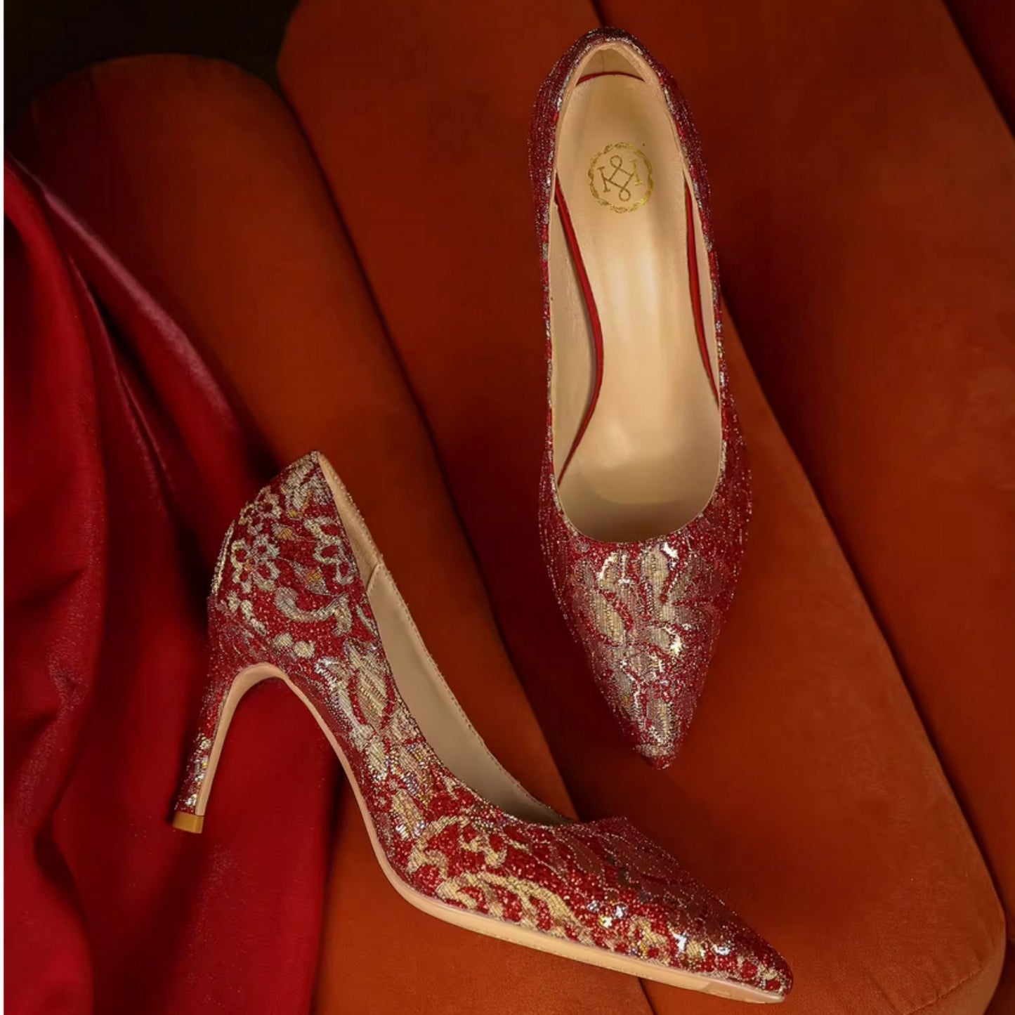 Golden Peony Embroidery Red Xiuhe Wedding Heels