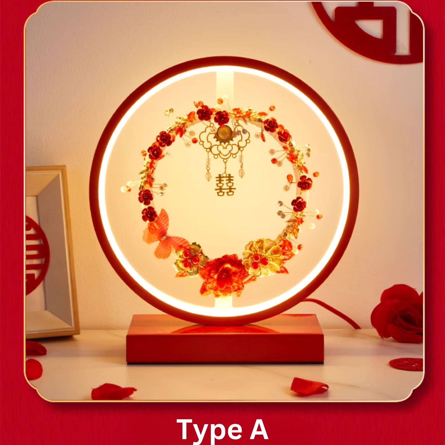 LED Dragon Phoenix Round Red Double Happiness Decorative Wedding Lamp 囍