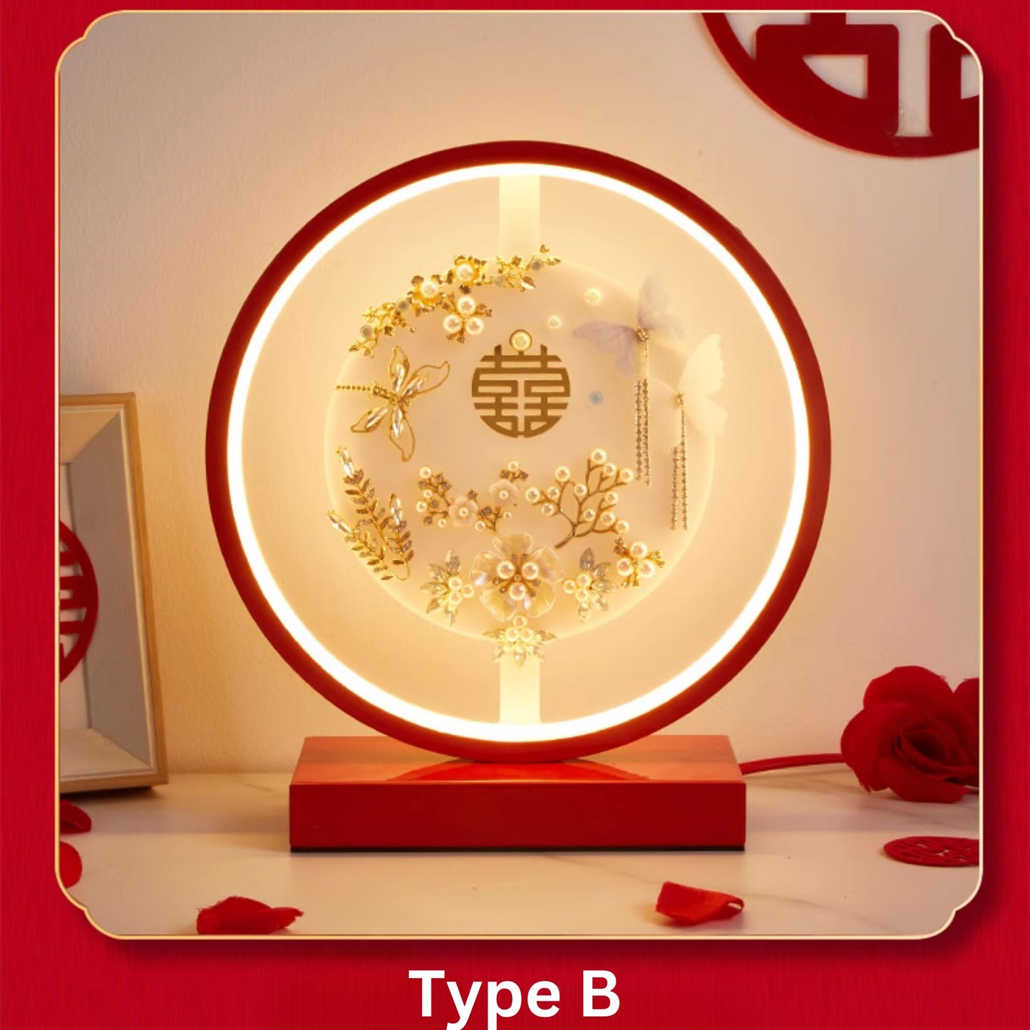 LED Dragon Phoenix Round Red Double Happiness Decorative Wedding Lamp 囍