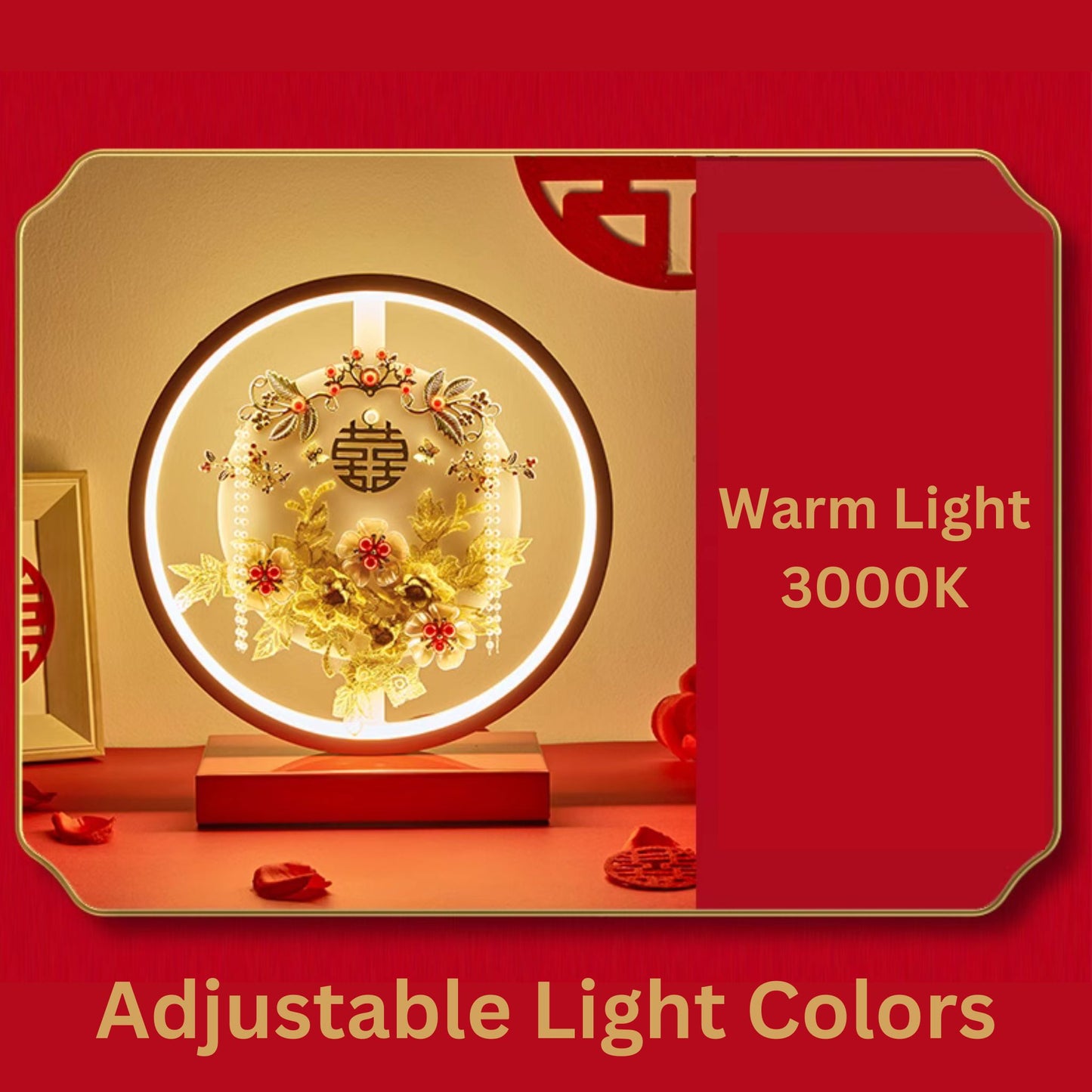 LED Dragon Phoenix Round Red Double Happiness Decorative Wedding Lamp 囍