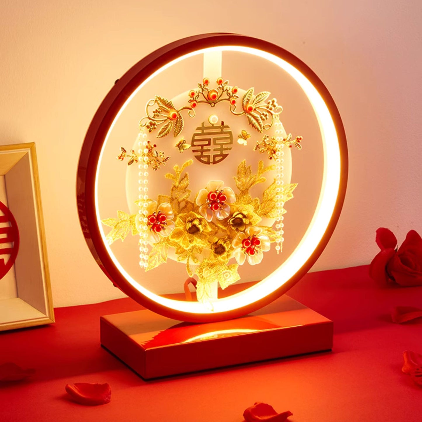 LED Dragon Phoenix Round Red Double Happiness Decorative Wedding Lamp 囍