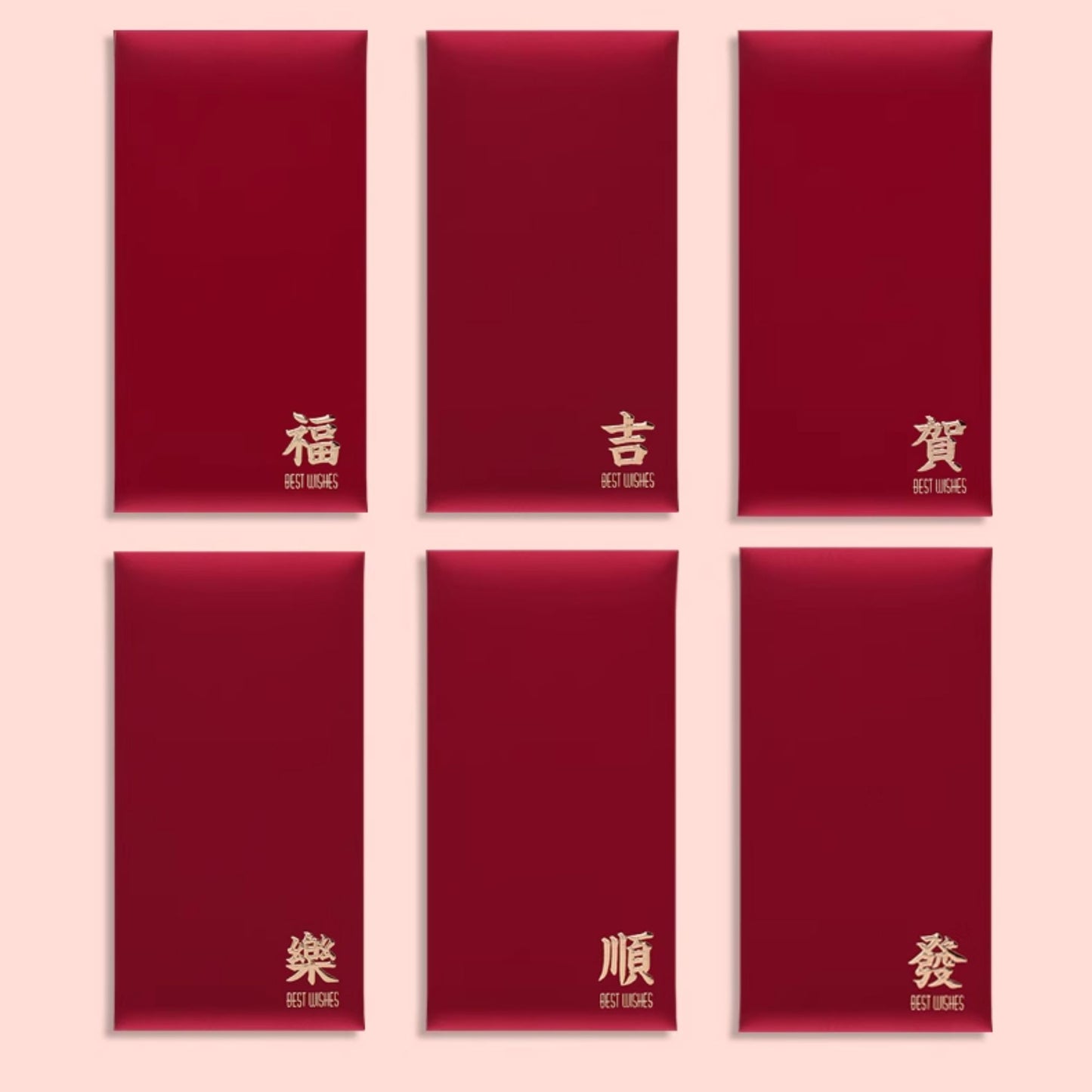 Red Packets Gold Stamp Chinese Characters 福 吉 賀 樂 顺 發