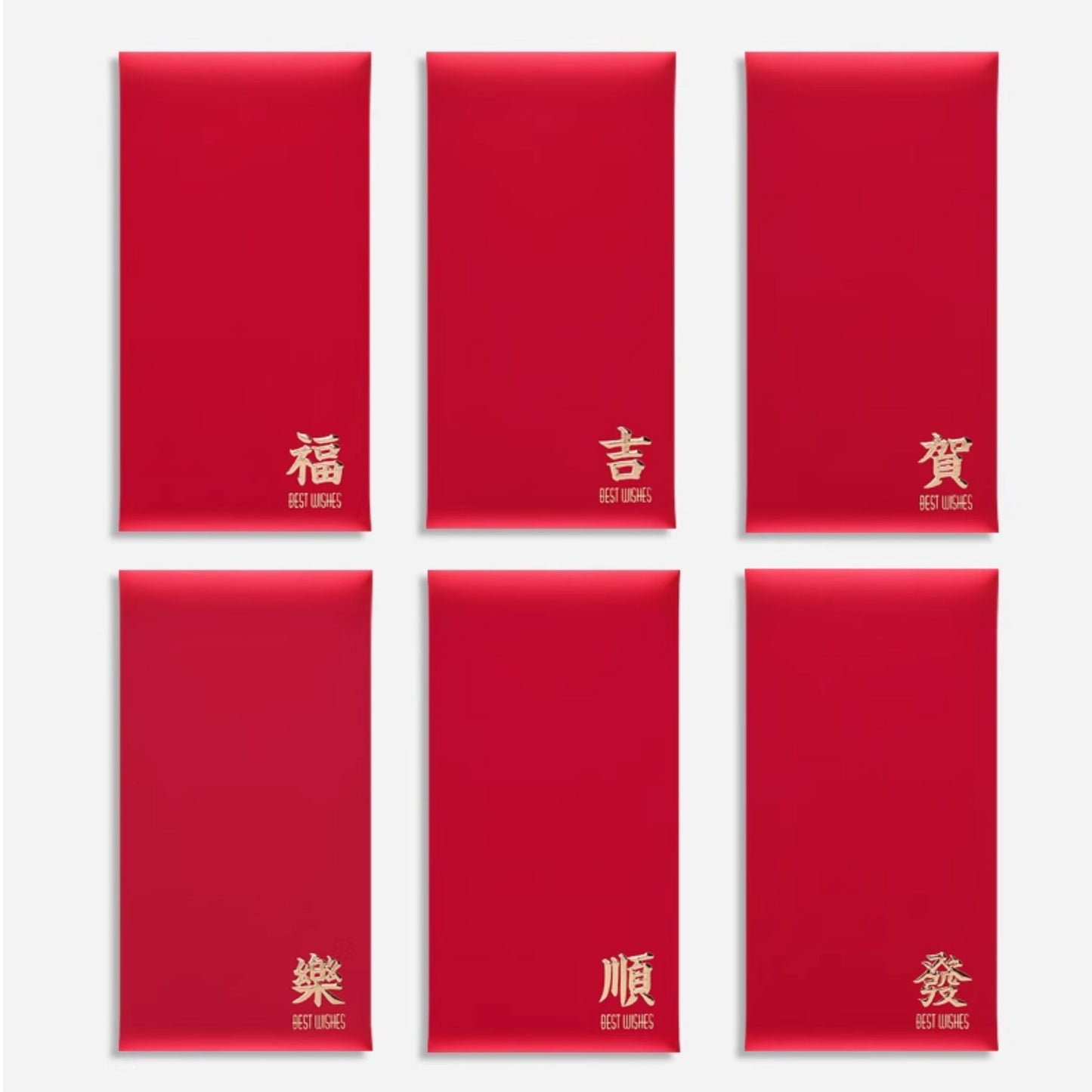 Red Packets Gold Stamp Chinese Characters 福 吉 賀 樂 顺 發