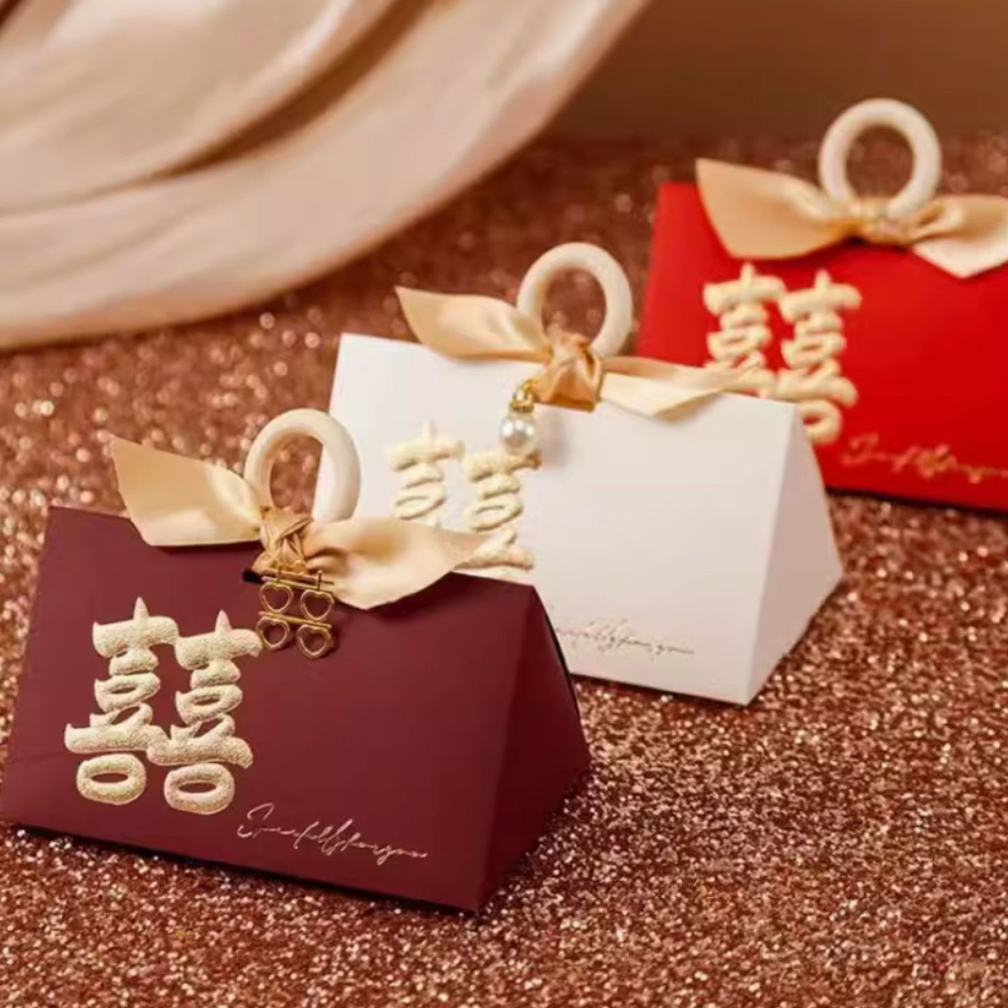 Cute Handbag Style Wedding Favor Gift Box with 囍