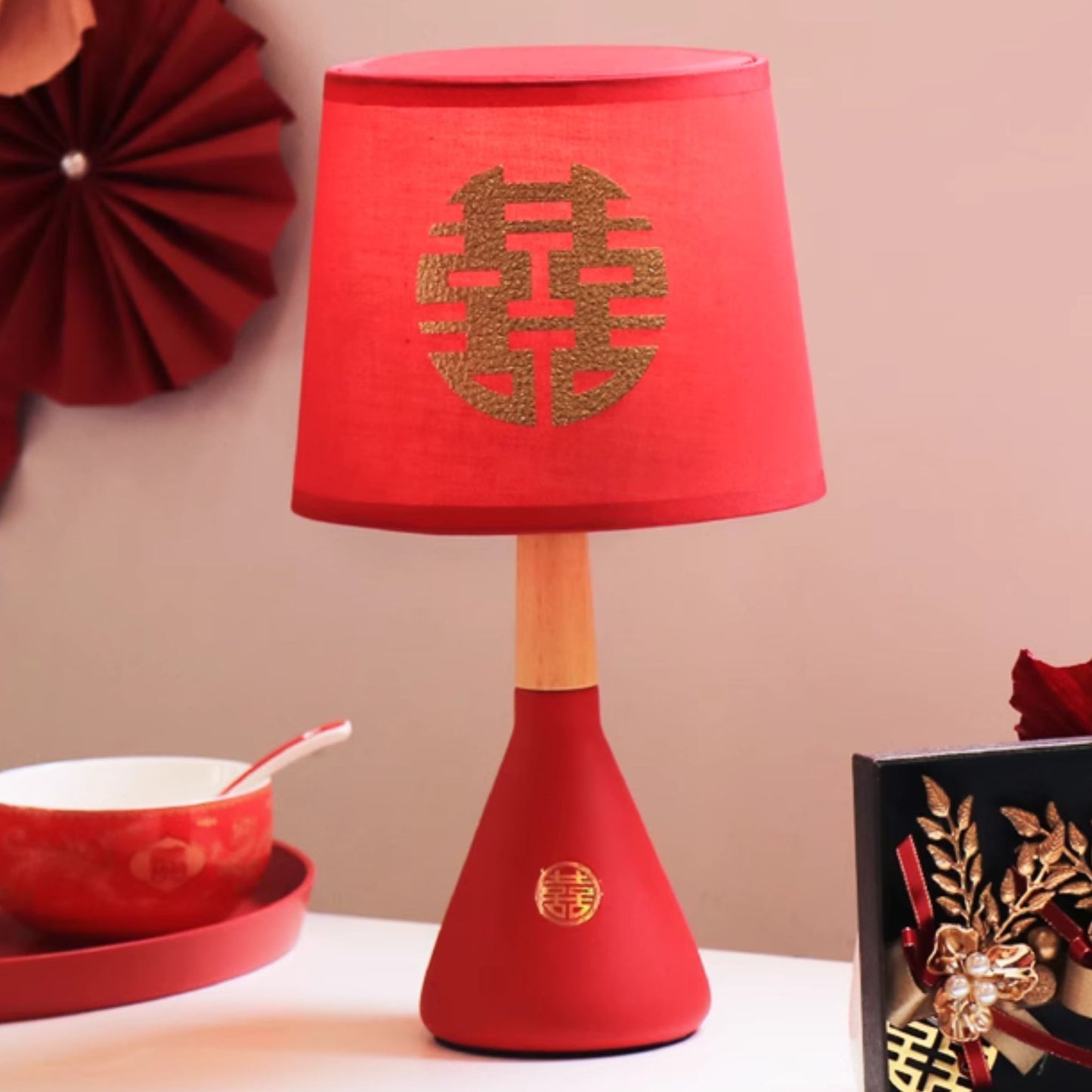 Eternal Bliss Double Happiness Bedside Wedding Lamp (双喜长明灯)