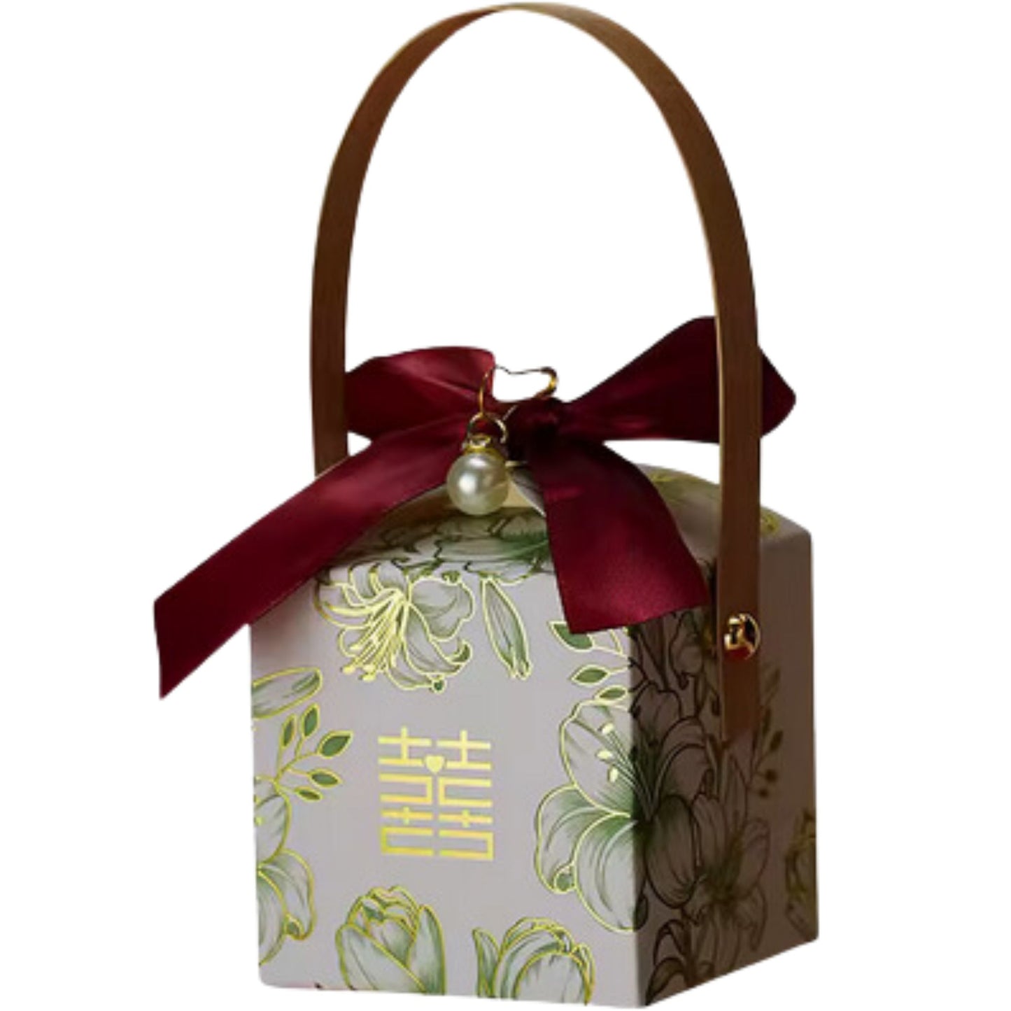 Lily and Tulip 囍 Wedding Favor Box with Ribbon and Handle