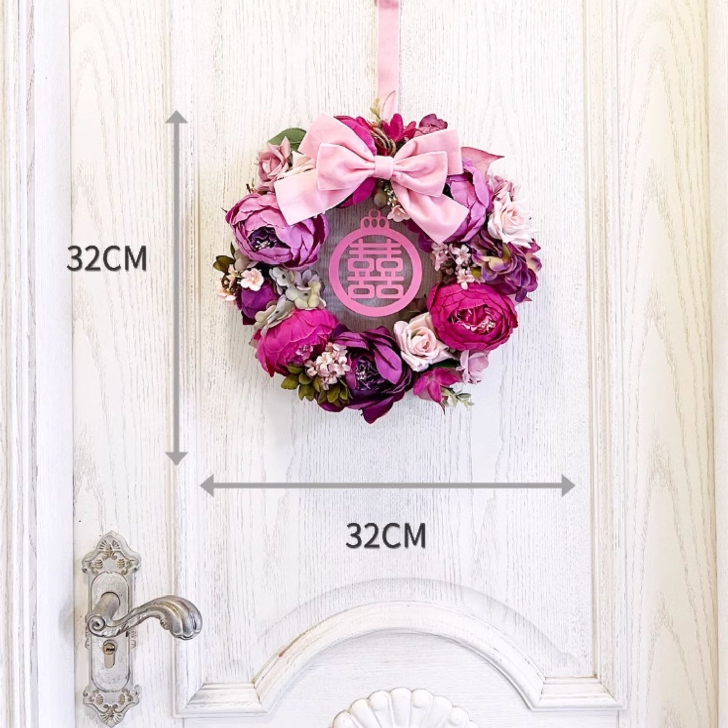 Peony Double Happiness Wedding Flower Decoration 喜字牡丹花环挂饰