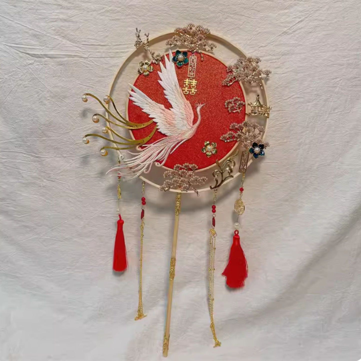 Soaring White Phoenix Traditional Wedding Fan