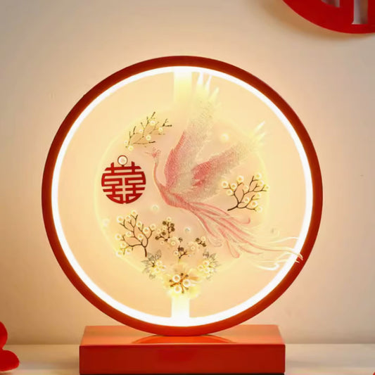 LED Dragon Phoenix Round Red Double Happiness Decorative Wedding Lamp 囍
